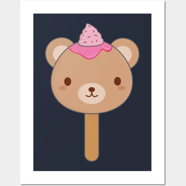 Cute Brown Bear Ice Cream T-Shirt Wall Art by happinessinatee